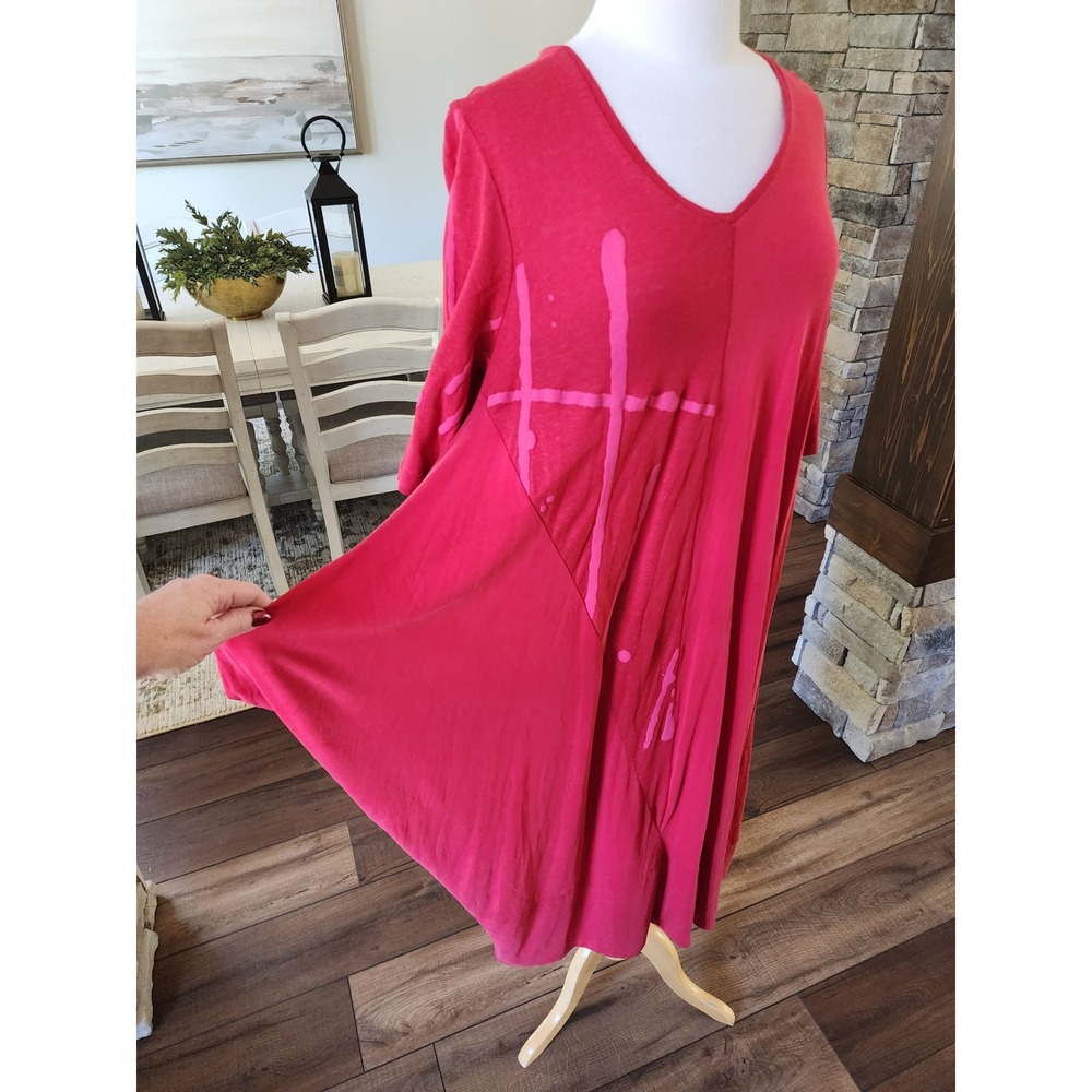 OZAI N KU Red Asymmetric Lagenlook V-Neck Midi Dress with Pockets Small NWT